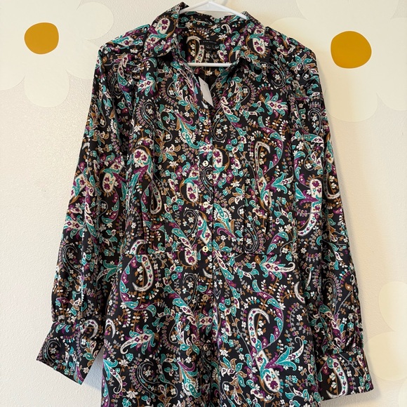 NWT Ann Taylor Midi Long Sleeve Floral Paisley Belted Buttoned Shirtdress - Picture 7 of 14